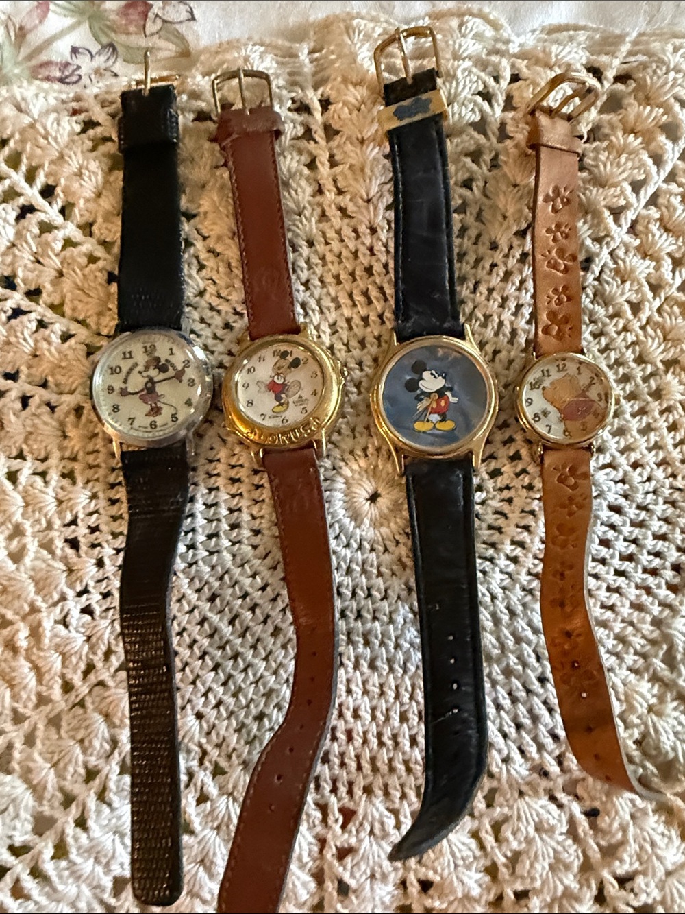Mickey & Minnie Mouse, and Winnie the Pooh Watches - Black and Brown bands